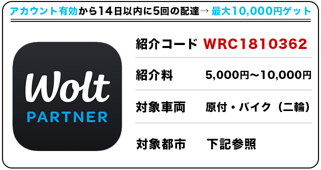 Wolt(ウォルト)配達パートナー向けの紹介コードの条件