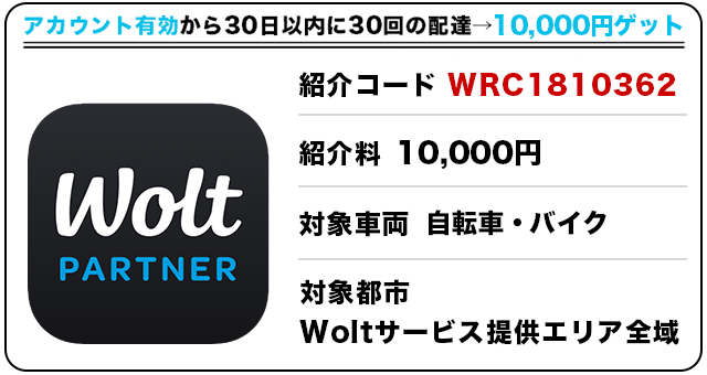 Wolt(ウォルト)配達員の2つの新規登録キャンペーン情報
