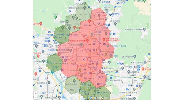 京都府で利用できるフードデリバリーの対応エリア